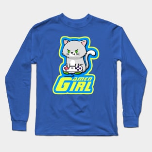 Gamer Girl Cat Long Sleeve T-Shirt